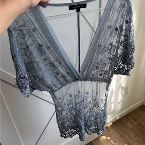 Karen Kane Light Blue Sheer Mesh Top